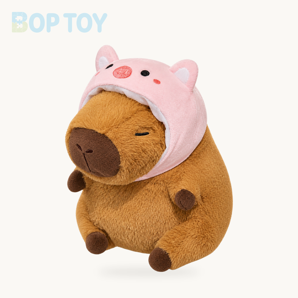Chunky Kawaii Capybara Plush with Hat – Pig / 10in / 25cm, Pig / 14in / 35cm, Pig / 18in / 45cm