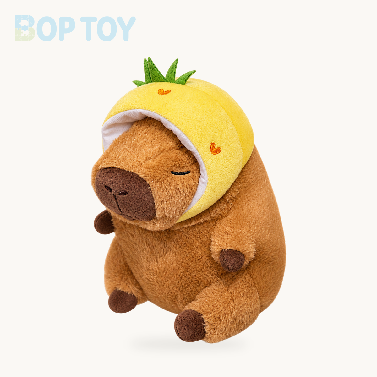 Chunky Kawaii Capybara Plush with Hat – Pineapple / 10in / 25cm, Pineapple / 14in / 35cm, Pineapple / 18in / 45cm