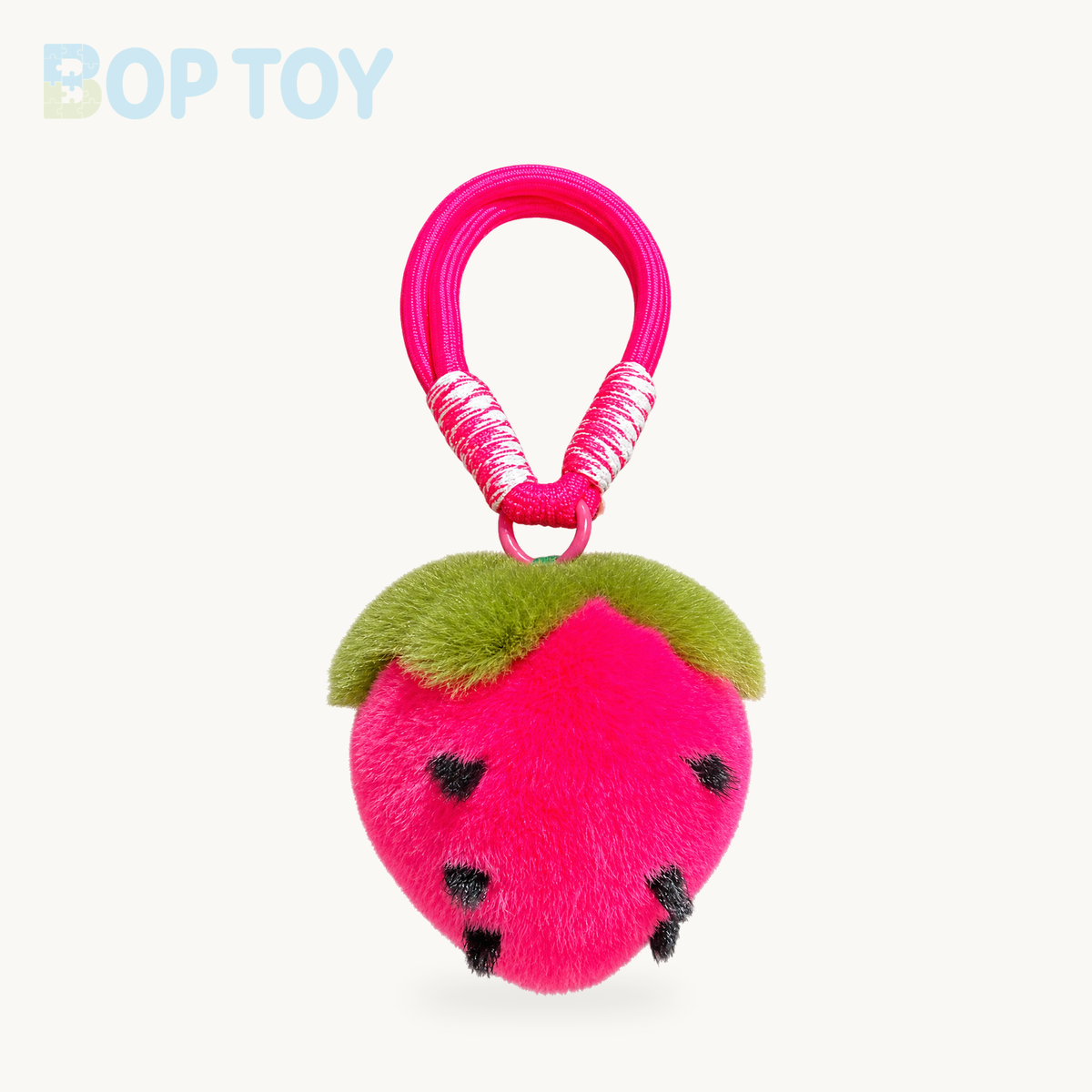 Strawberry Plush Fur Keychain – 5 Colors, 3.5" | 9 cm – Rose Red / 9 cm