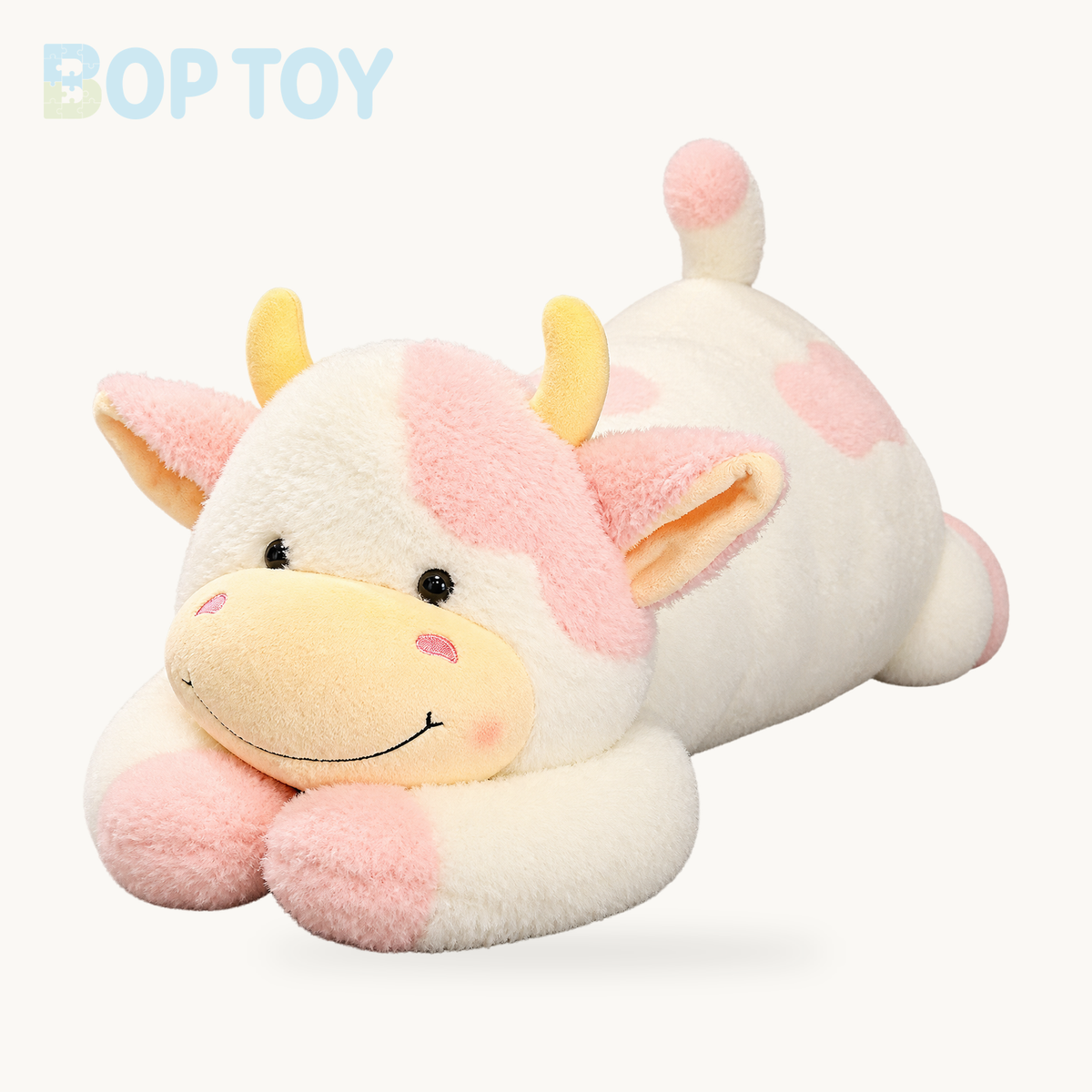 Jumbo Lounging Dairy Cow Plushie, 4 Colors, 35-43" | 90-110 cm – Pink
