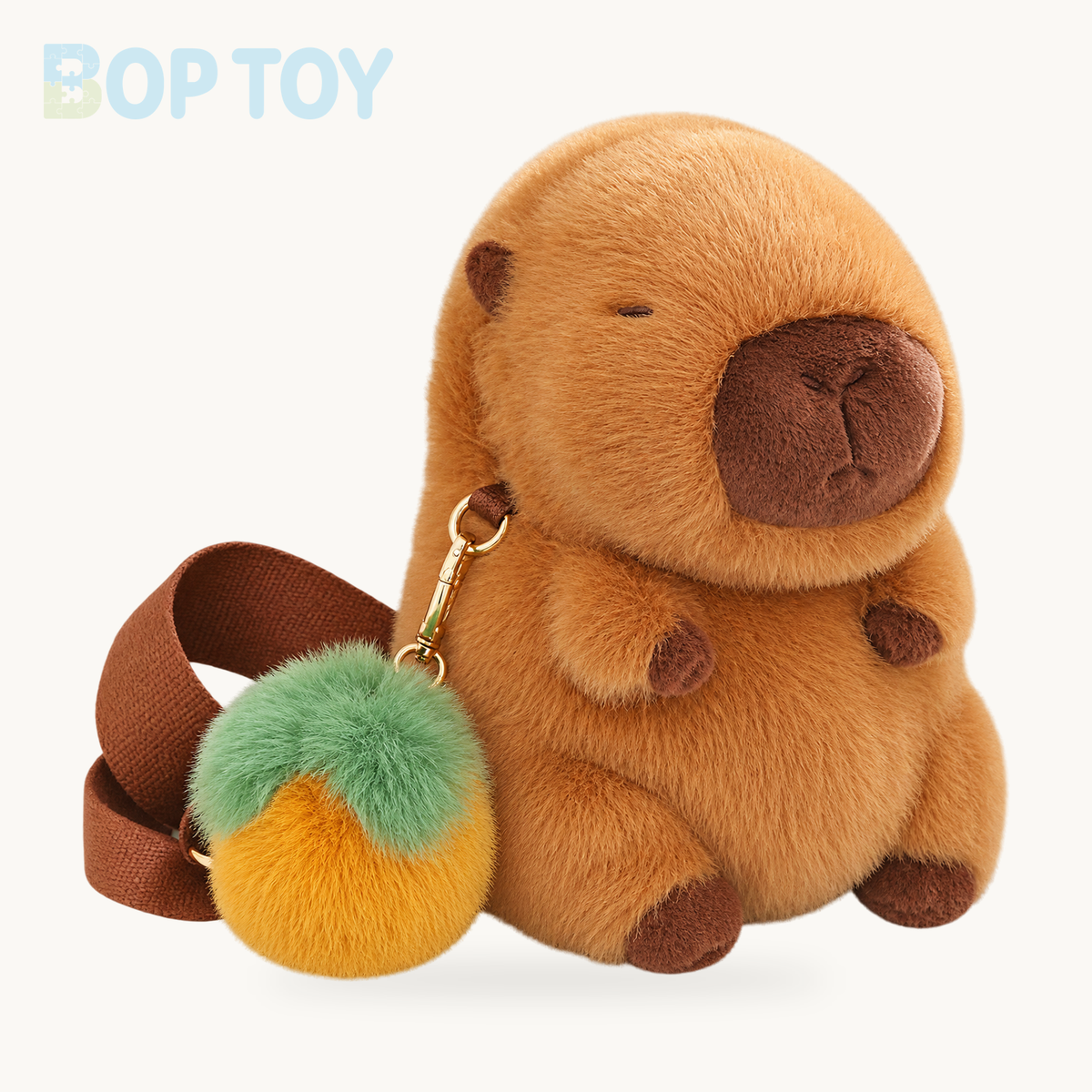 Kawaii Fluffy Capybara Plushies with Strap – Yellow
