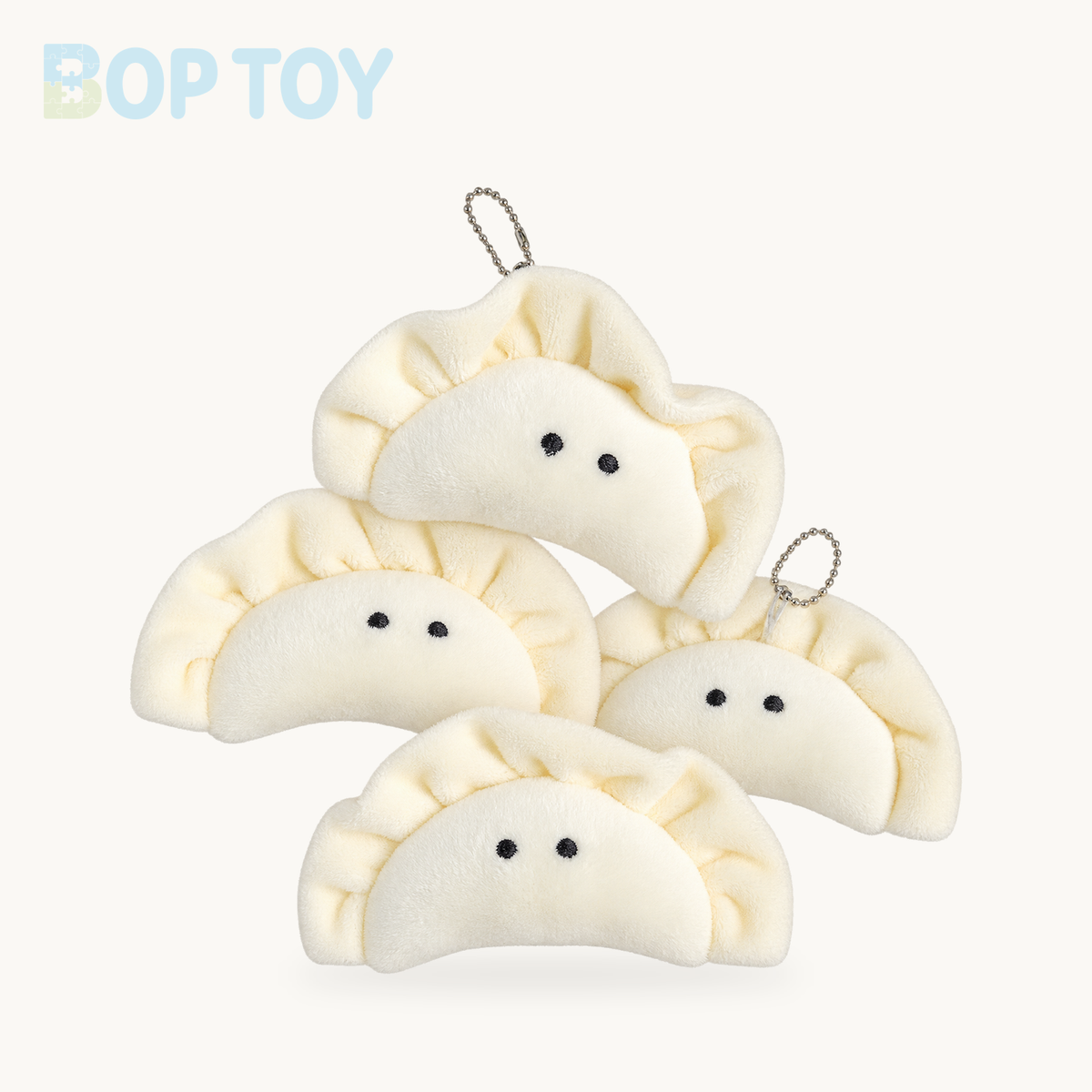 Dumpling Plush Keychain - Mini Soft Food Charm – White  -  4pcs