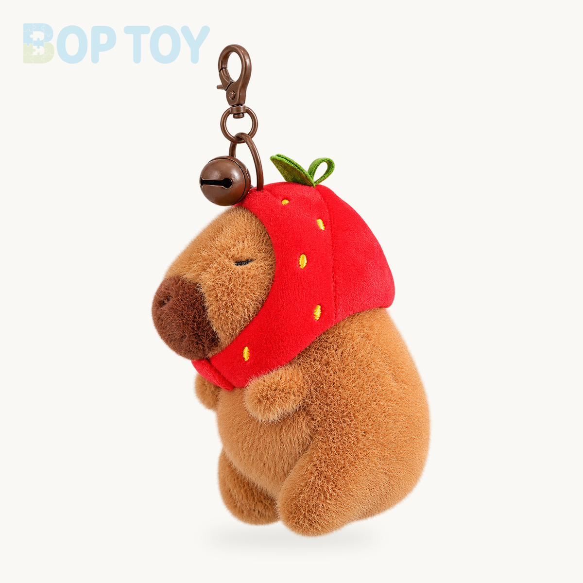 Kawaii Capybara with Strawberry Hat Plushie – 12cm (Pendant)