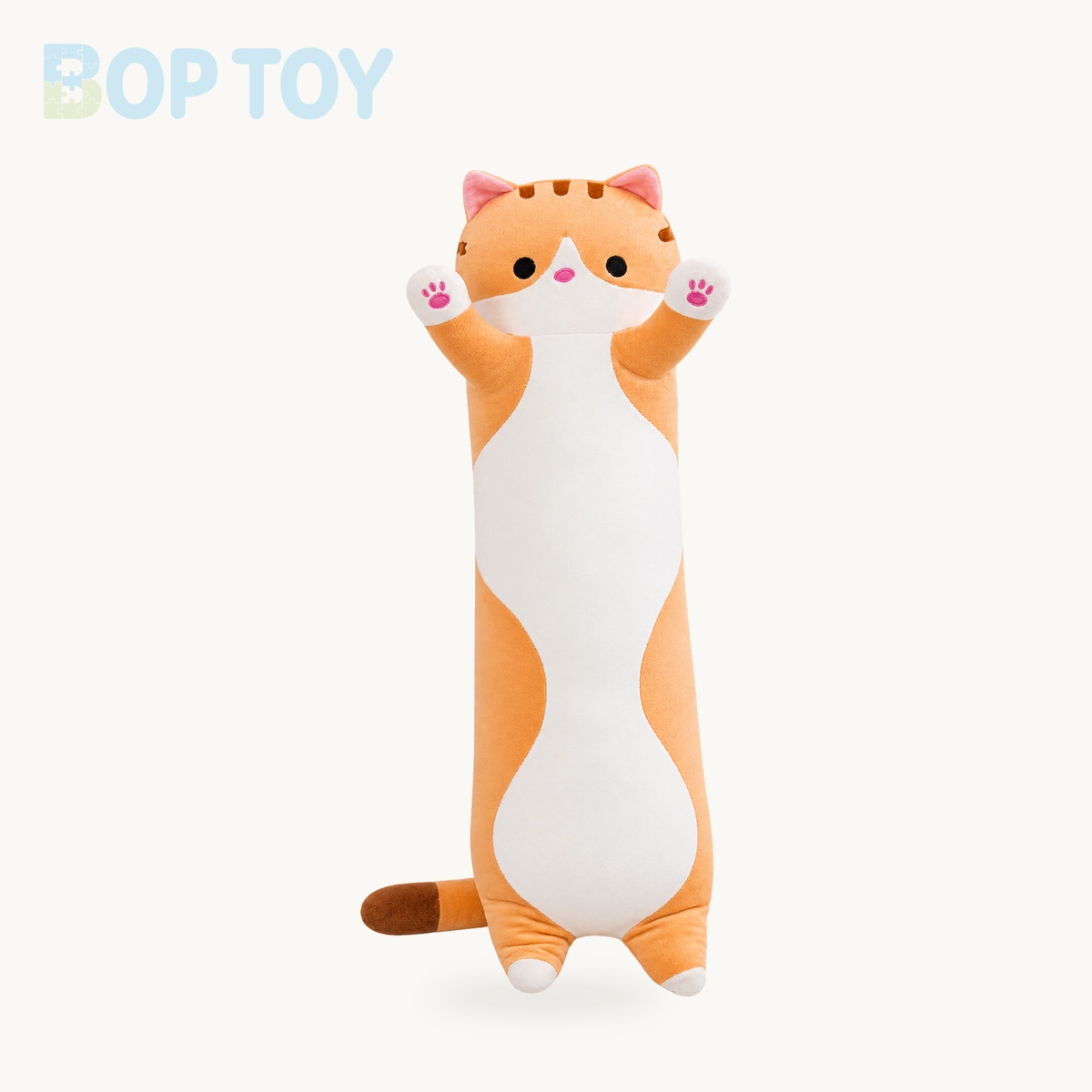 Long Snuggle Buddies Plushie Collection – Brown Cat / 27in / 70cm, Brown Cat / 35in / 90cm, Brown Cat / 43in / 110cm
