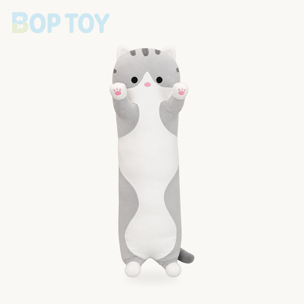 Long Snuggle Buddies Plushie Collection – Gray Cat / 27in / 70cm, Gray Cat / 35in / 90cm, Gray Cat / 43in / 110cm
